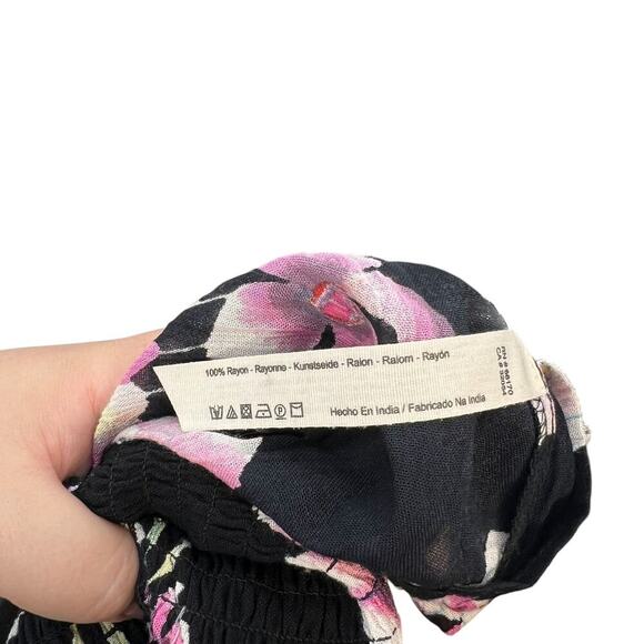 Free People Garden Party Maxi Dress Black Pink Floral Print Smocked Size XS - Picture 14 of 14